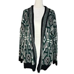 Staring at Stars Women’s Small Knit Sweater Open Front Green Oversized Geometric